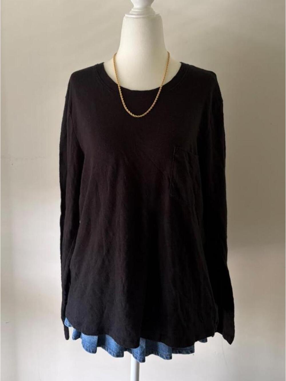 Y2K American Eagle Black Long Sleeve Pocket Tee | Soft Grunge Indie Sleaze Basic